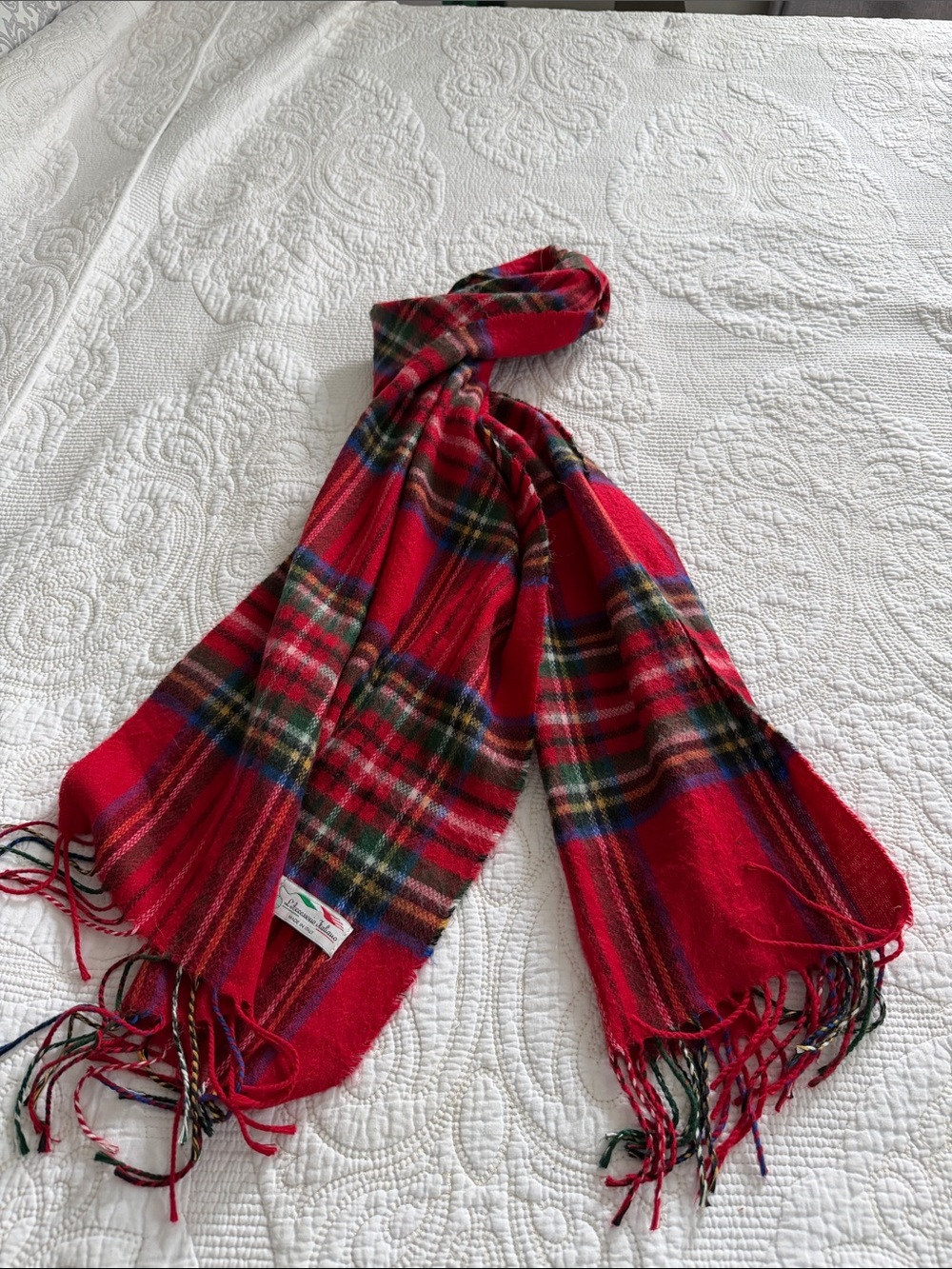L’Accessorio Italiano Red Tartan Plaid Scarf Made in Italy Fringe